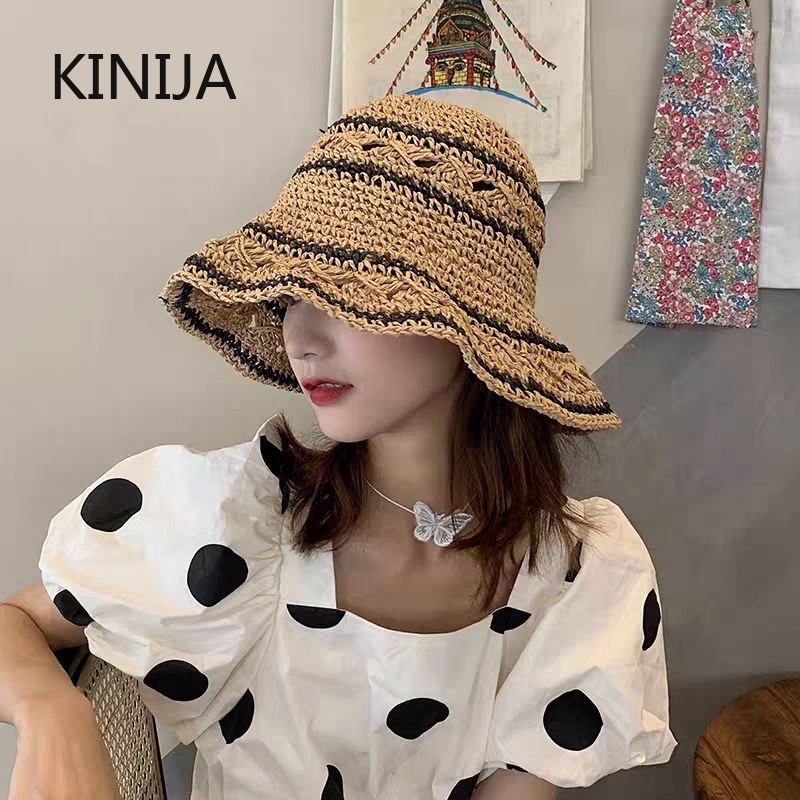 قبعة صيفية للنساء من القش قبعة - مراجعة Bucket Hat Straw وسعره